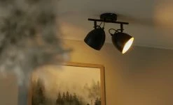 KHG Deckenstrahler, 2-flammig, schwarz innen goldfarben