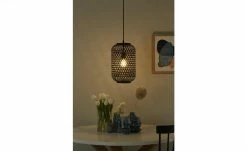 HOME STORY Pendelleuchte, 1-flammig, Bambusgeflecht schwarz