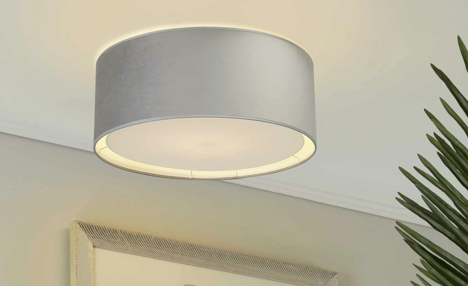 Deckenleuchte, 1-flammig, samt grau