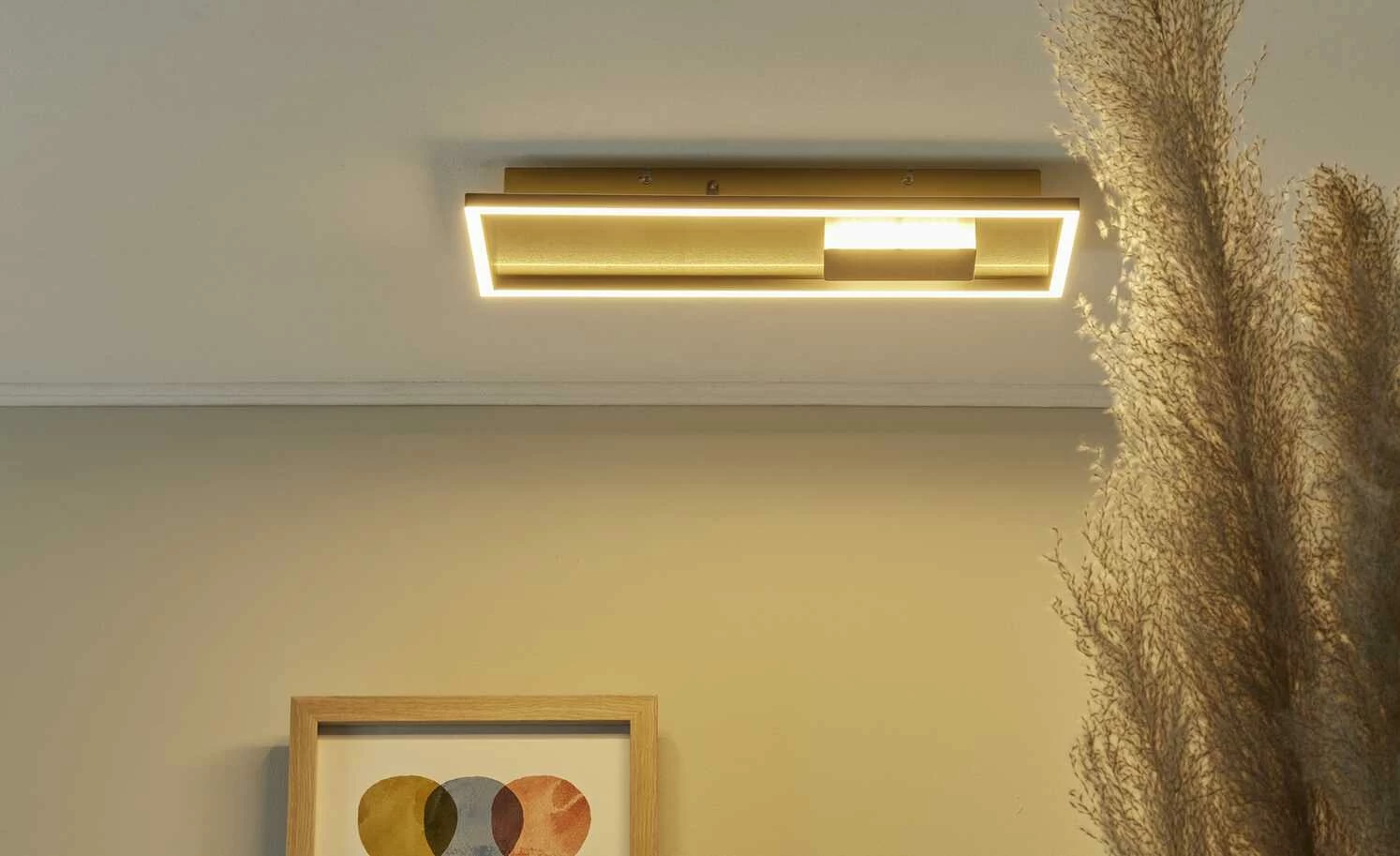 HOME STORY LED-Deckenleuchte, schwarz/goldfarben rechteckig