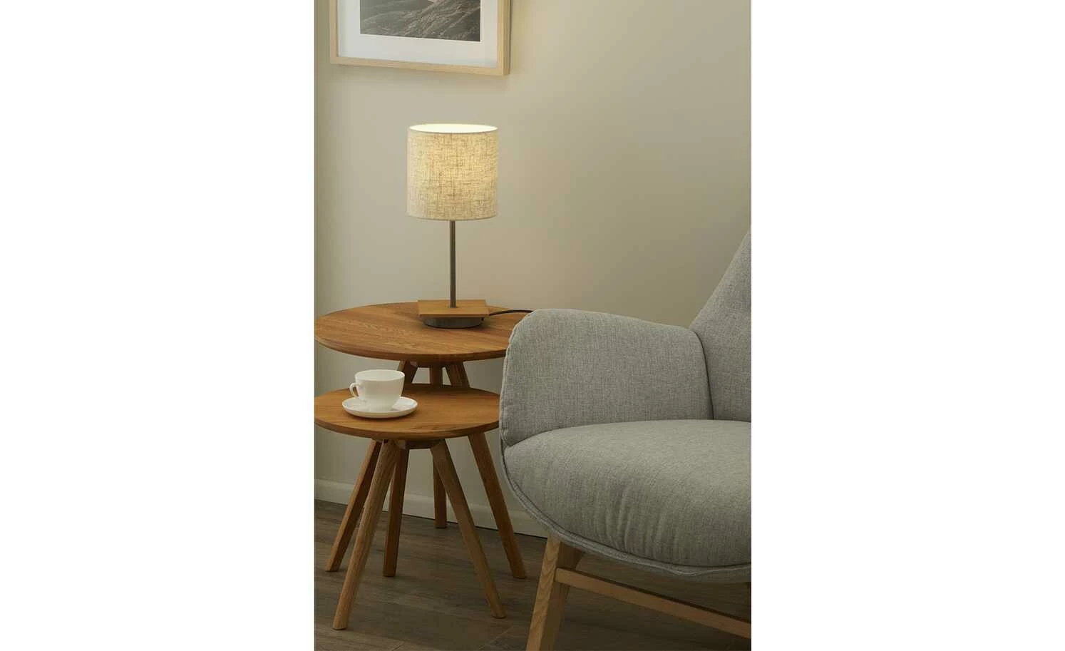 Trio Tischleuchte, 1-flammig, Nickel-antik/Pinienholz