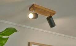 Trio Deckenspot, 2-flammig, schwarz / Eiche