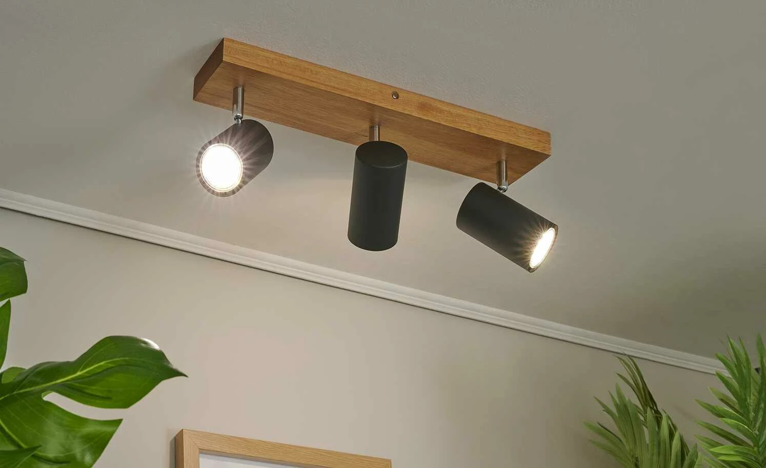 Trio Deckenspot, 3-flammig, schwarz / Eiche