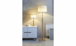 HOME STORY Stehleuchte, 1-flammig, Bambus / Stoffschirm