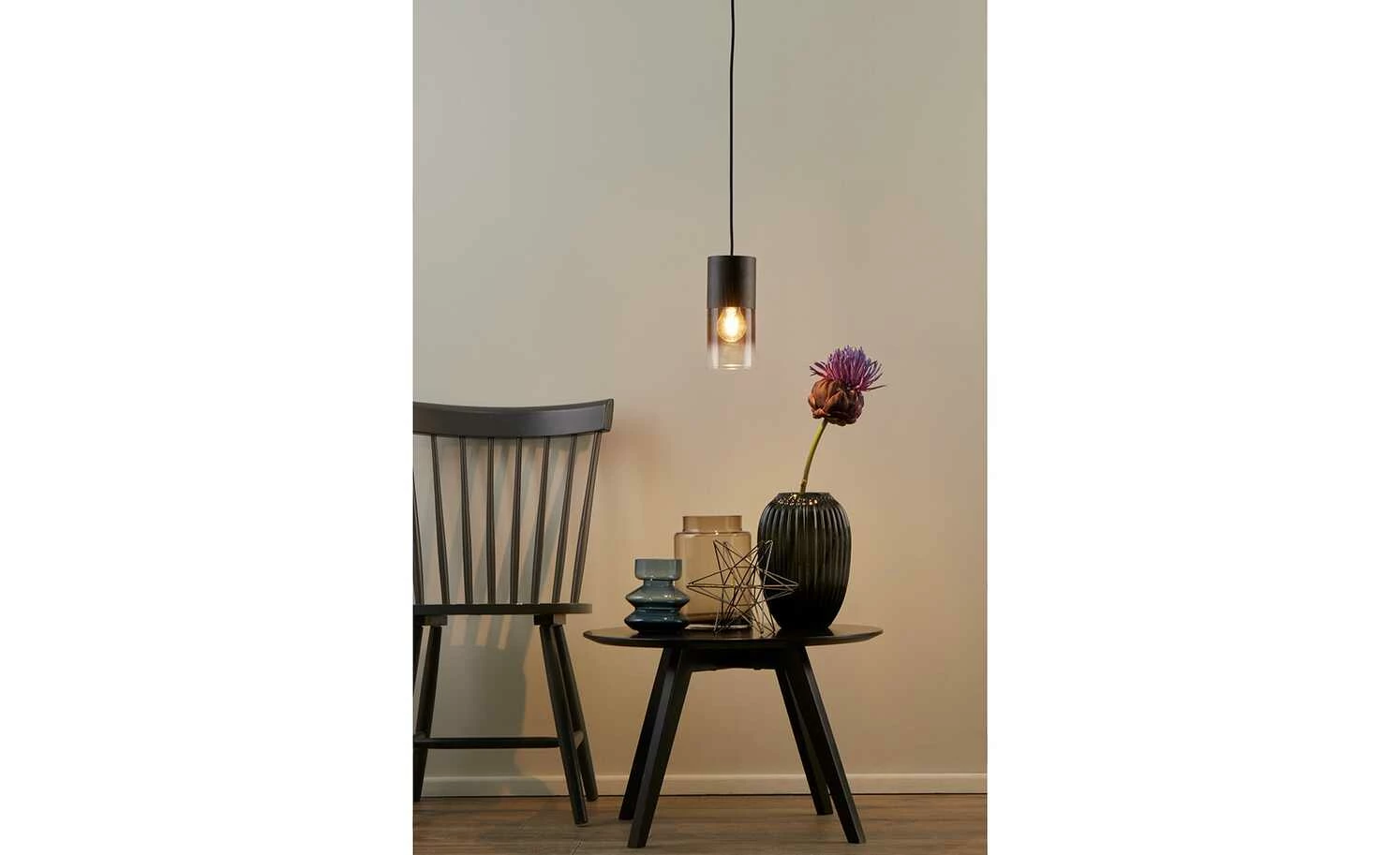 Trio Pendelleuchte, 1-flammig, Rauchglas schwarz