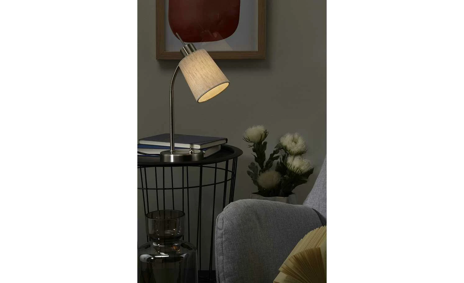 Tischleuchte, 1-flammig, Nickel matt