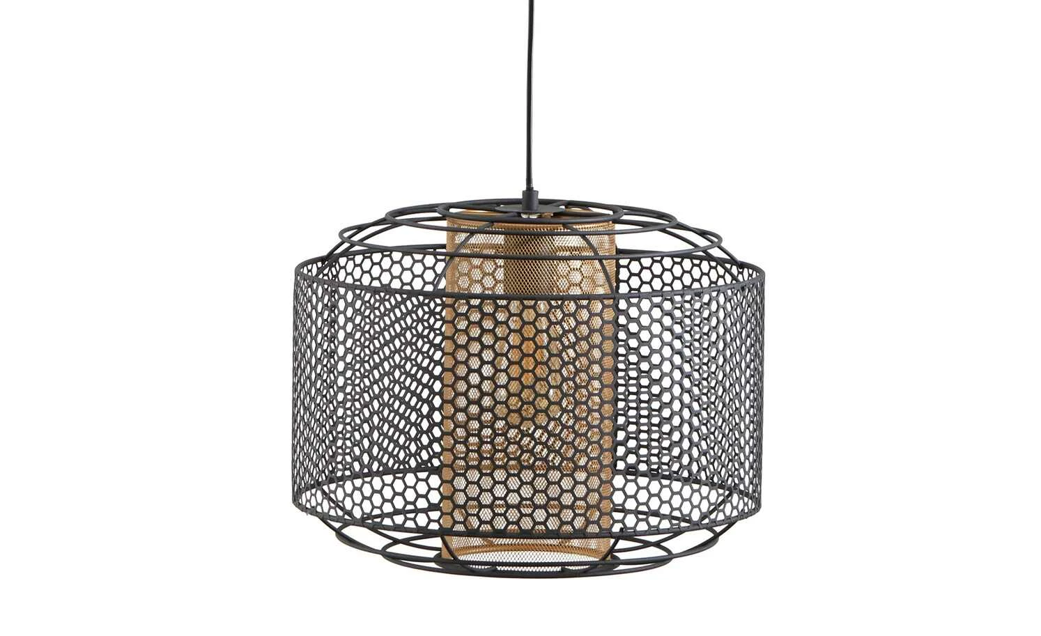 Pendelleuchte, 1-flammig, Metall schwarz/goldfarben – Bild 2