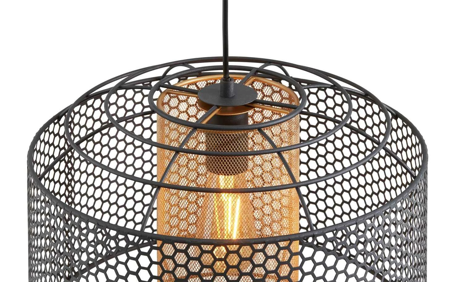 Pendelleuchte, 1-flammig, Metall schwarz/goldfarben – Bild 6