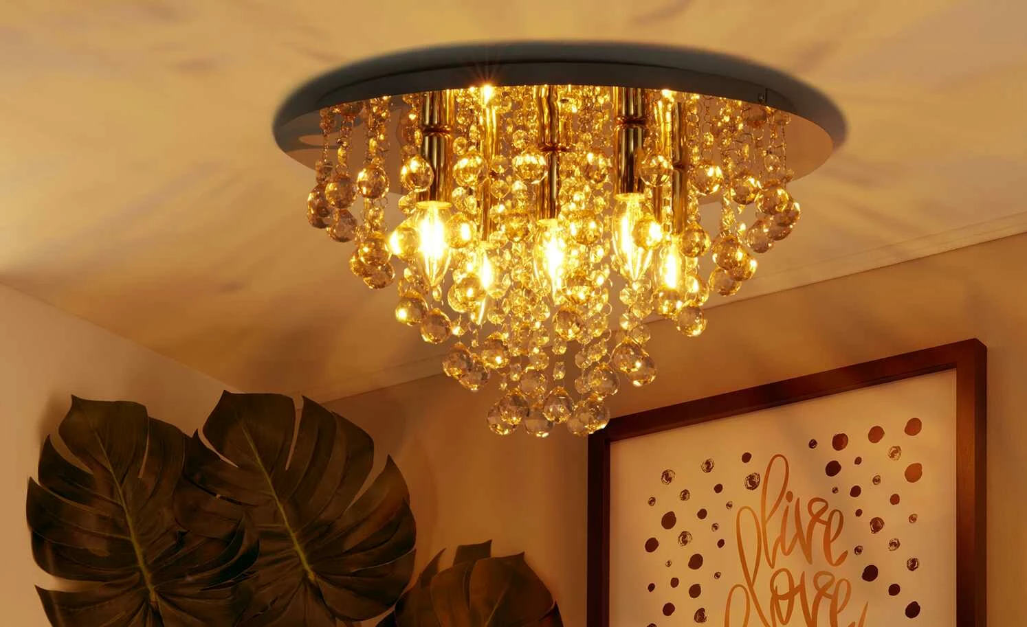 Deckenleuchte, 5-flammig, Beahang goldfarben