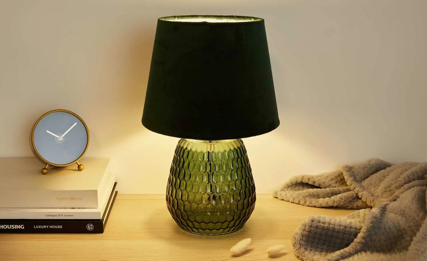 Tischleuchte, 1-flammig, Samt/Glas grün – Bild 2