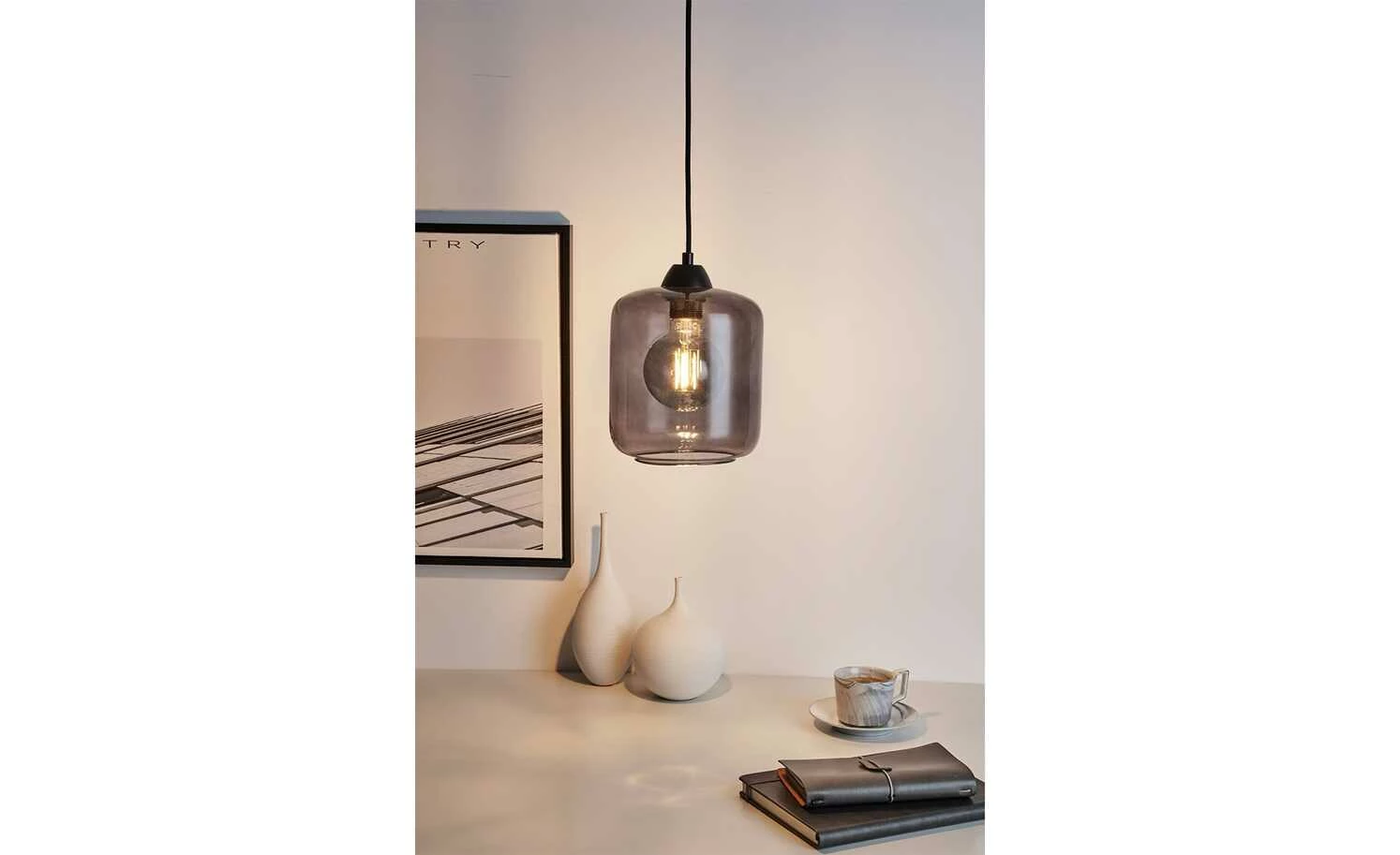 Pendelleuchte, 1-flammig, Rauchglas