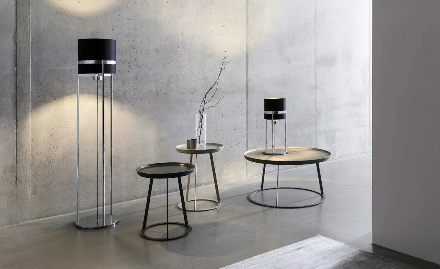 Tischleuchte 1-flammig Textil Round Lights Chrome