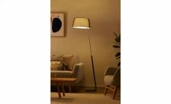 B-Leuchten Stehleuchte, 1-flammig, schwarz/chrom mit grauen Schirm