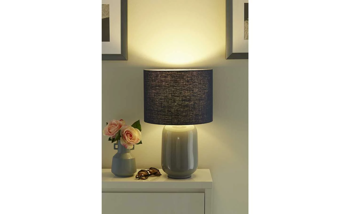 B-Leuchten Tischleuchte, 1-flammig, Keramik grau | Blau