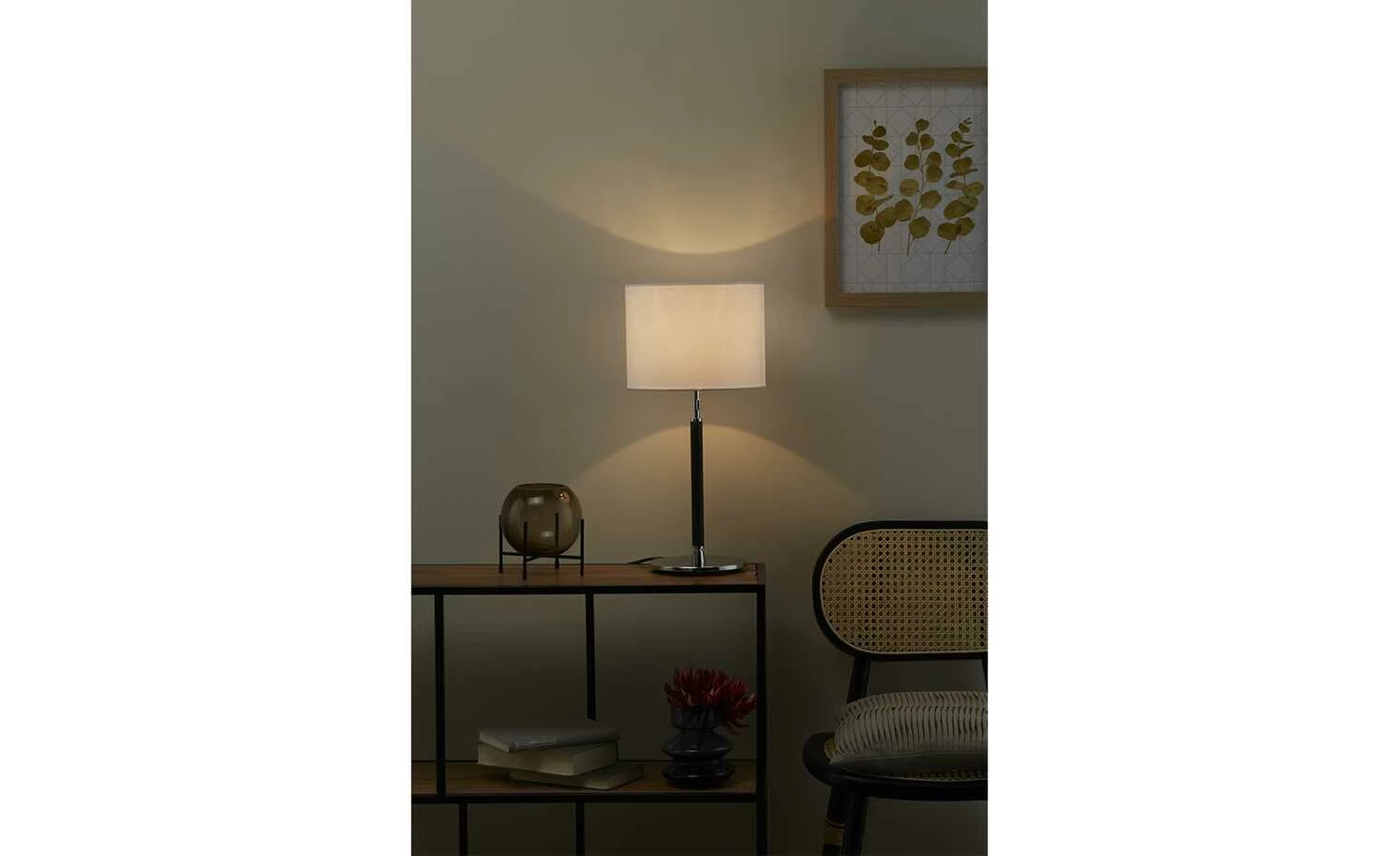 B-Leuchten Tischleuchte, 1-flammig, schwarz/chrom, Stoffschirm