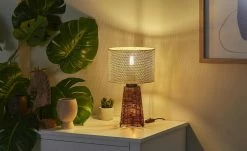 Trio Tischleuchte, 2-flammig, Rattangeflecht