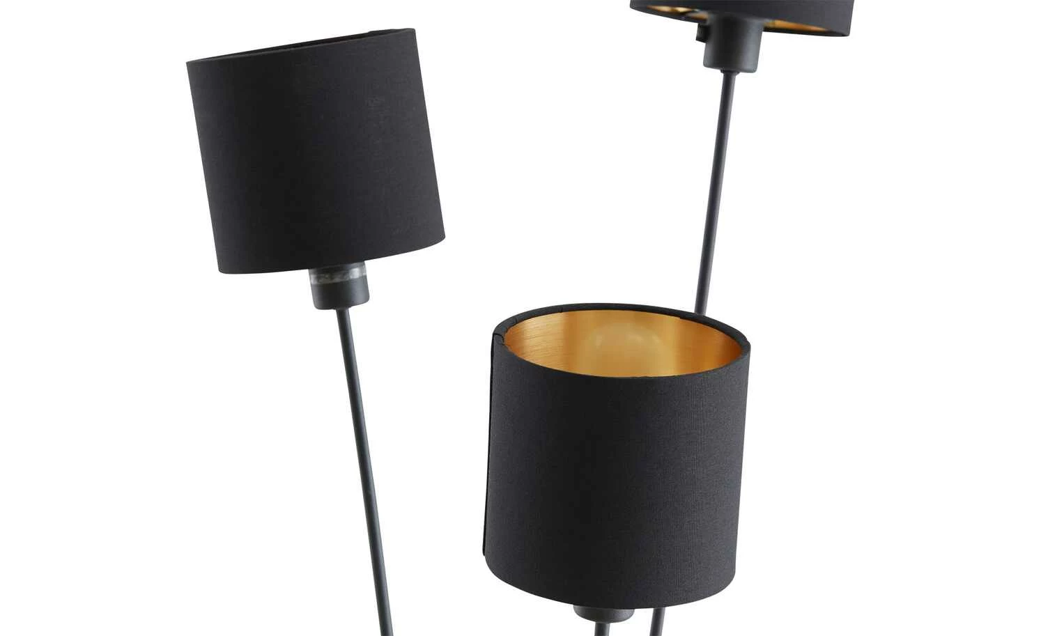Trio Stehleuchte, 3-flammig, schwarz, Stoffschirm schwarz/gold – Bild 6