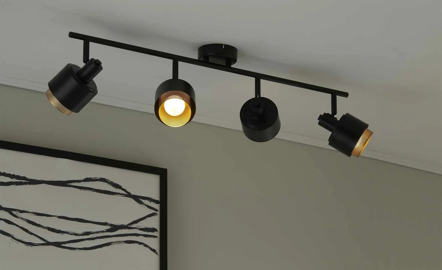 Wofi Deckenstrahler, 4-flammig, schwarz/gold