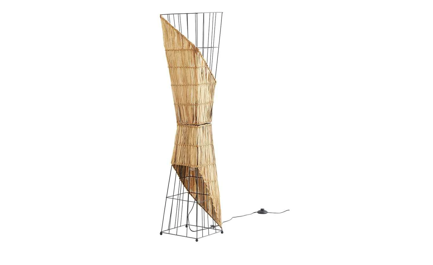 Stehleuchte, 2-flammig, Metall mit Grasgeflecht – Bild 2