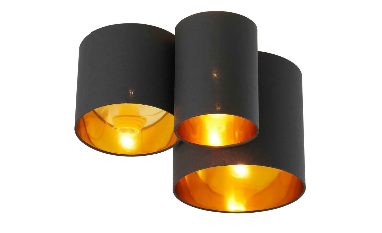 Deckenleuchte, 3-flammig, Stoffschirm schwarz/gold – Bild 2
