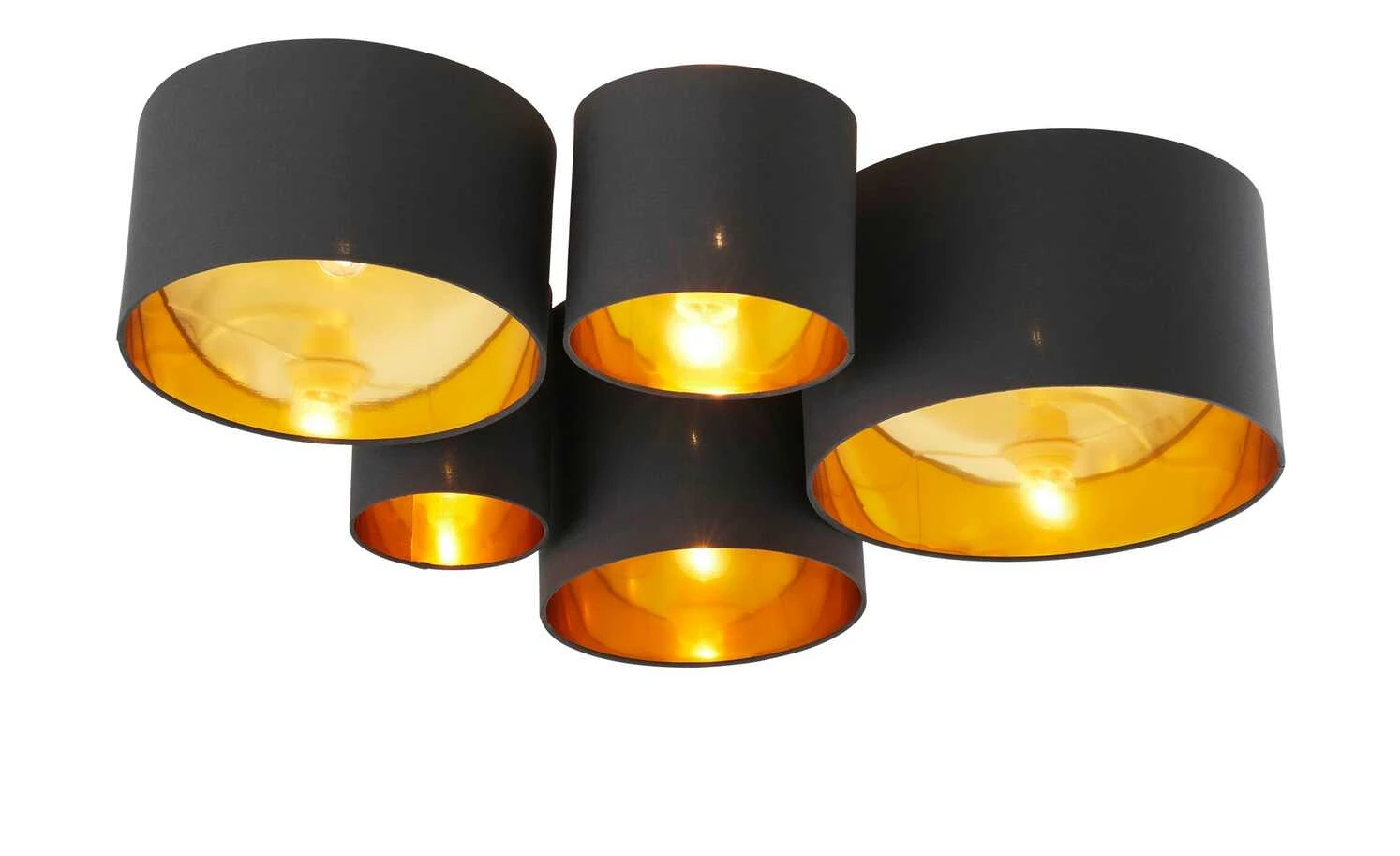 Deckenleuchte, 5-flammig, Stoffschirm schwarz/gold – Bild 2