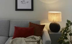 Fischer-Honsel Tischleuchte, 1-flammig, schwarz matt, Schirm oval