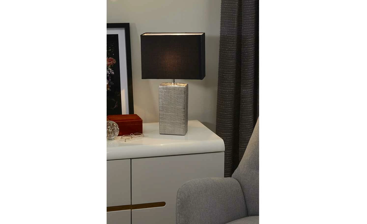 Fischer-Honsel Tischleuchte, 1-flammig, silberfarben antik/ schwarz `groß` | 50|cm