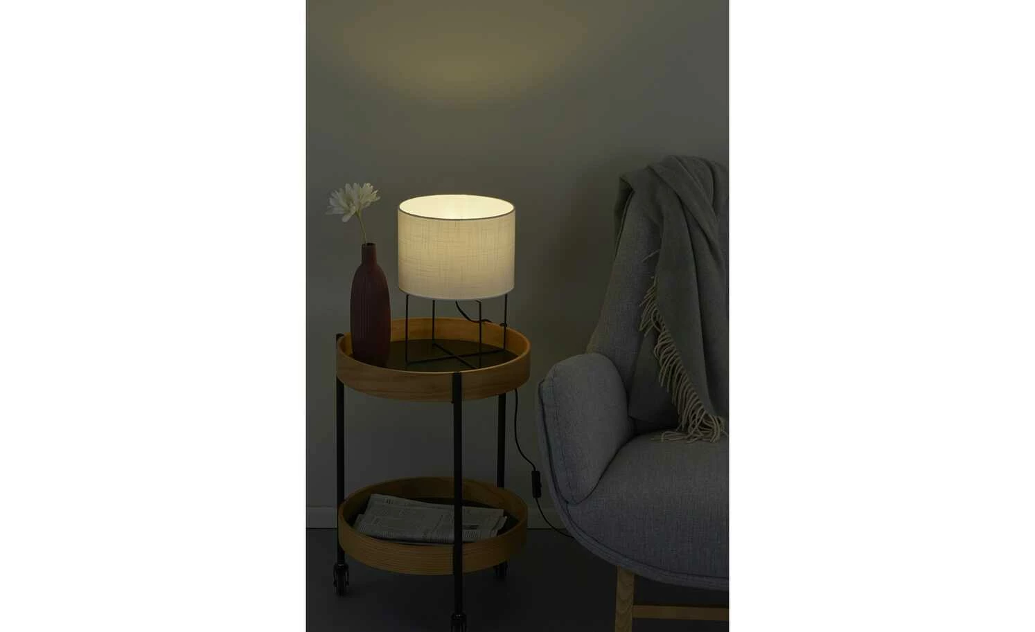 Fischer-Honsel Tischleuchte, 1-flammig, Schirm Leinen weiß, sandschwarz