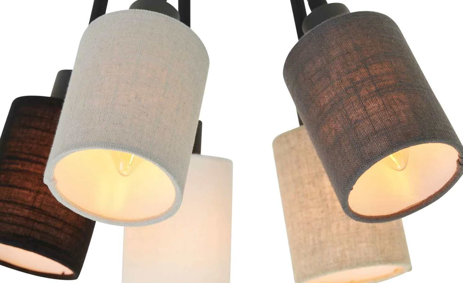 Fischer-Honsel Deckenleuchte, 5-flammig, schwarz mit Leinenschirmen – Bild 3