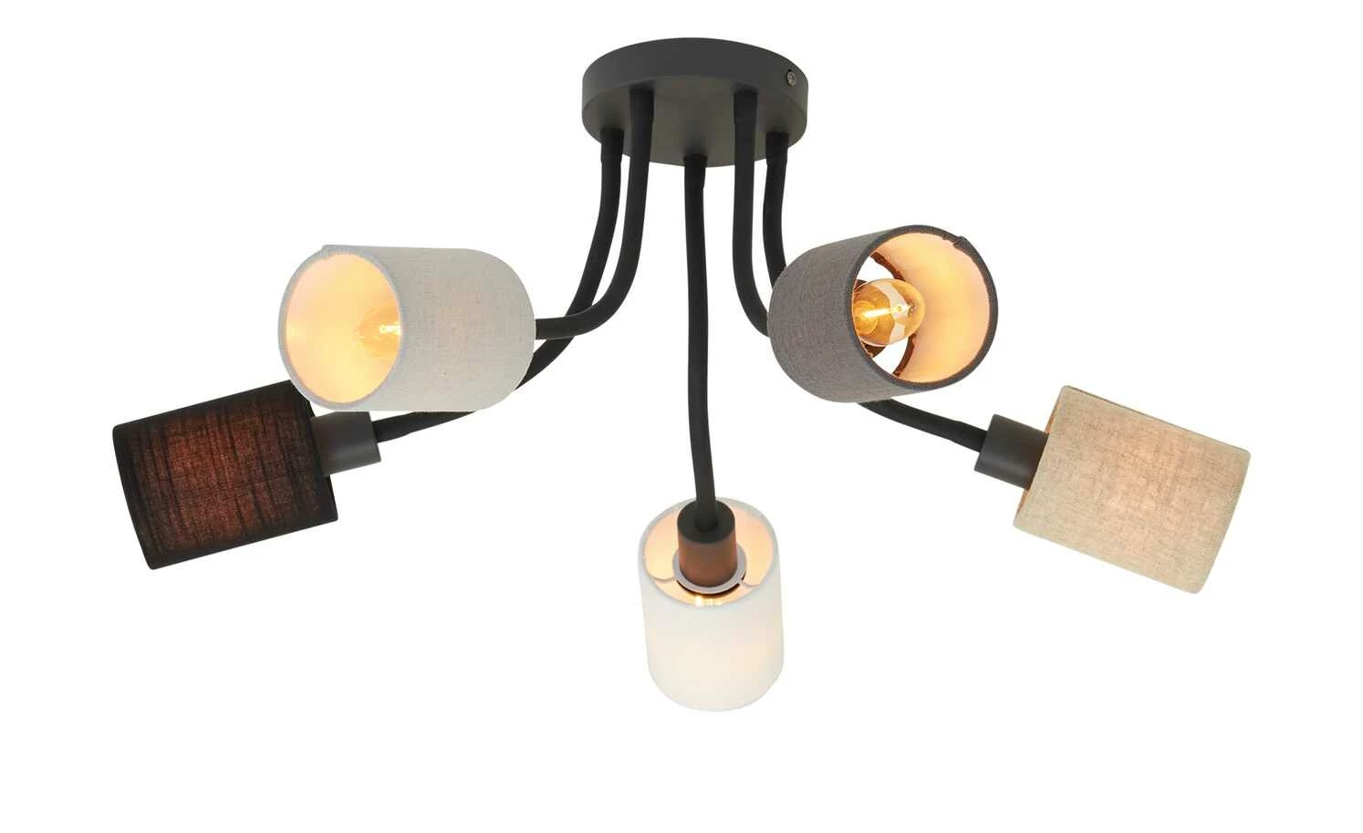 Fischer-Honsel Deckenleuchte, 5-flammig, schwarz mit Leinenschirmen – Bild 5