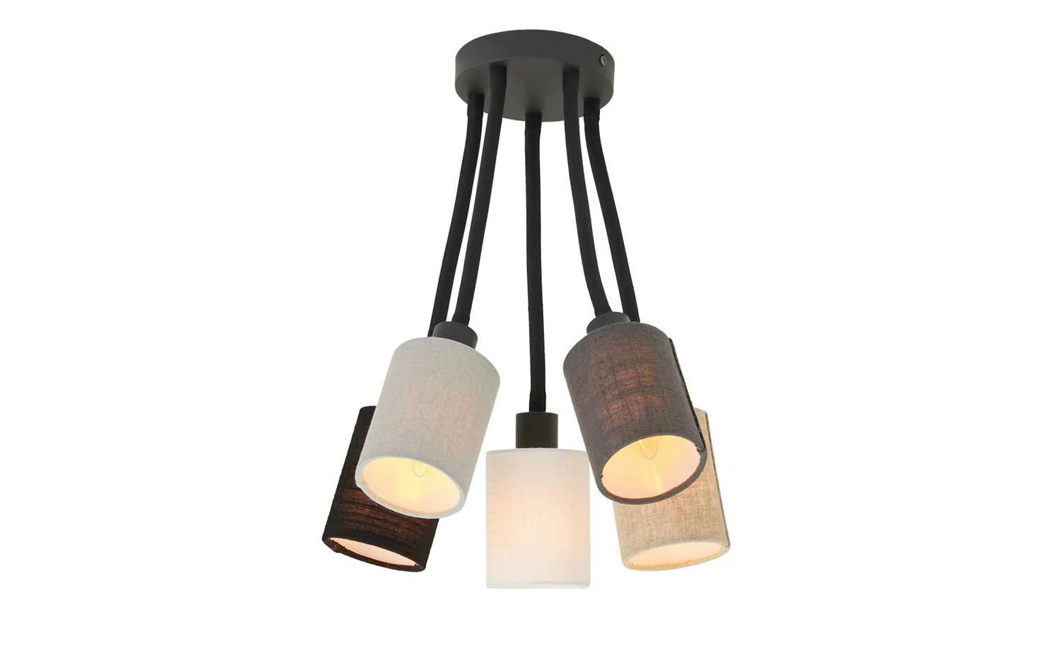 Fischer-Honsel Deckenleuchte, 5-flammig, schwarz mit Leinenschirmen – Bild 6