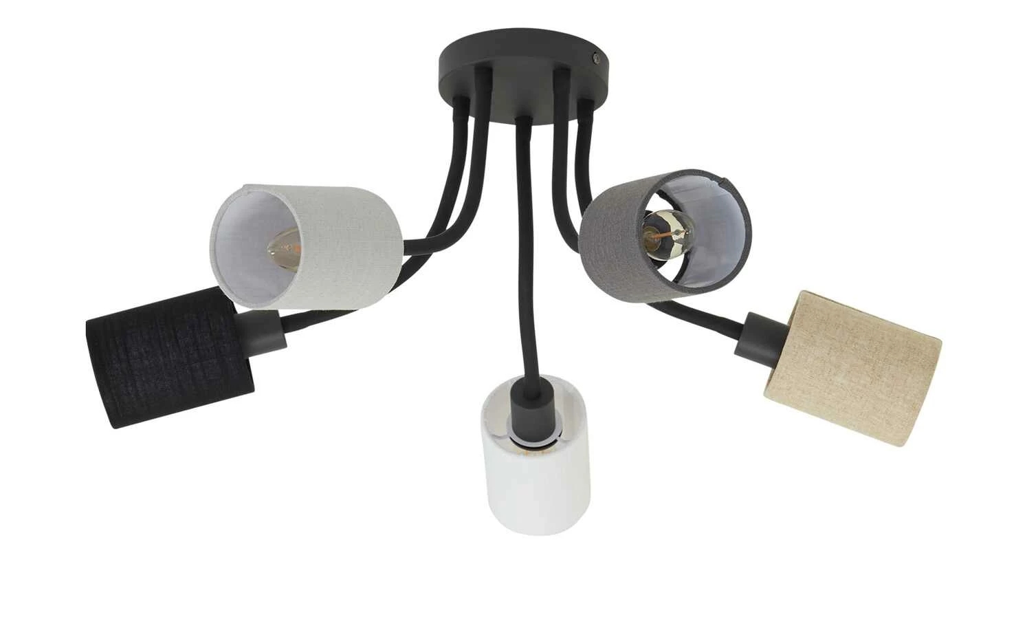 Fischer-Honsel Deckenleuchte, 5-flammig, schwarz mit Leinenschirmen – Bild 2