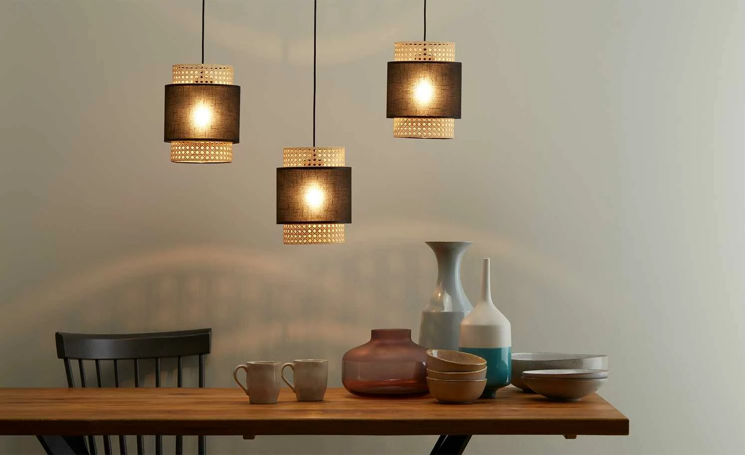 Pendelleuchte 3-flammig, Wiener Geflecht schwarz – Bild 2