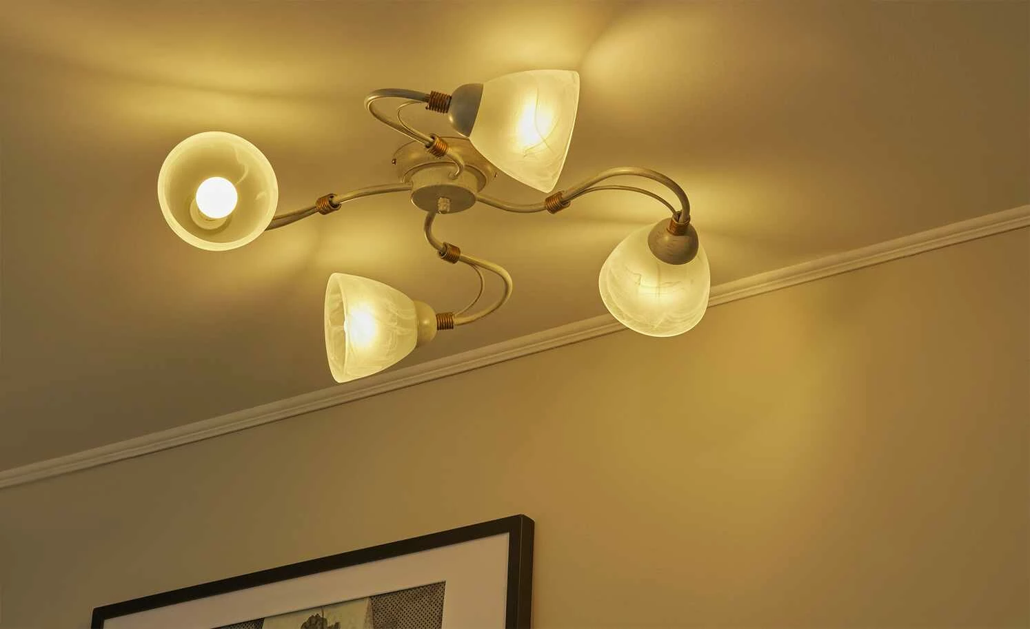 Deckenleuchte, 4-flammig, elfenbein/goldfarben