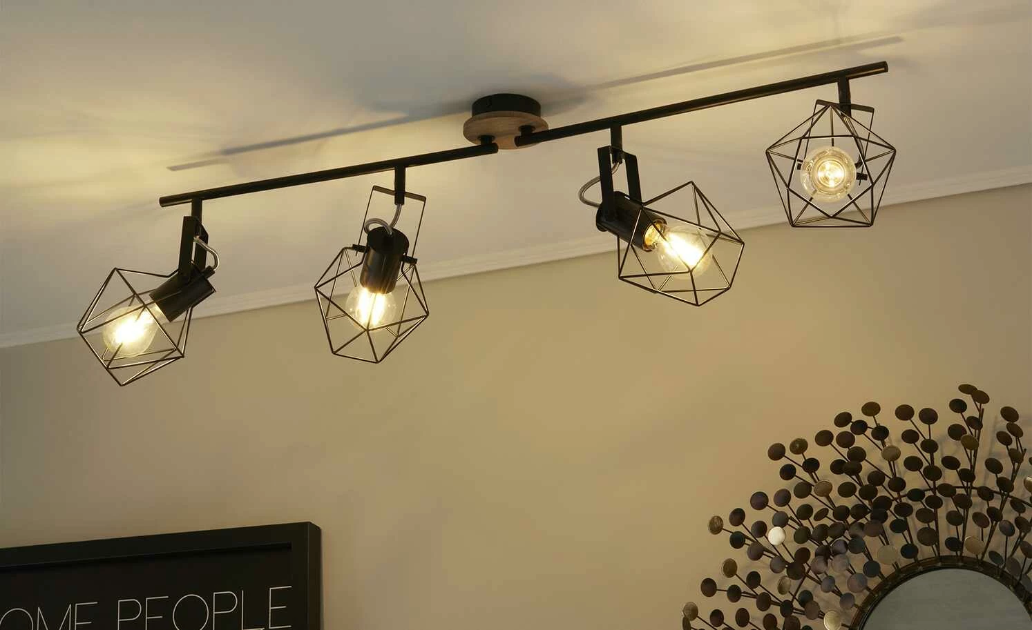 Paul Neuhaus Deckenstrahler, 4-flammig, Rubber Wood / Drahtgestell