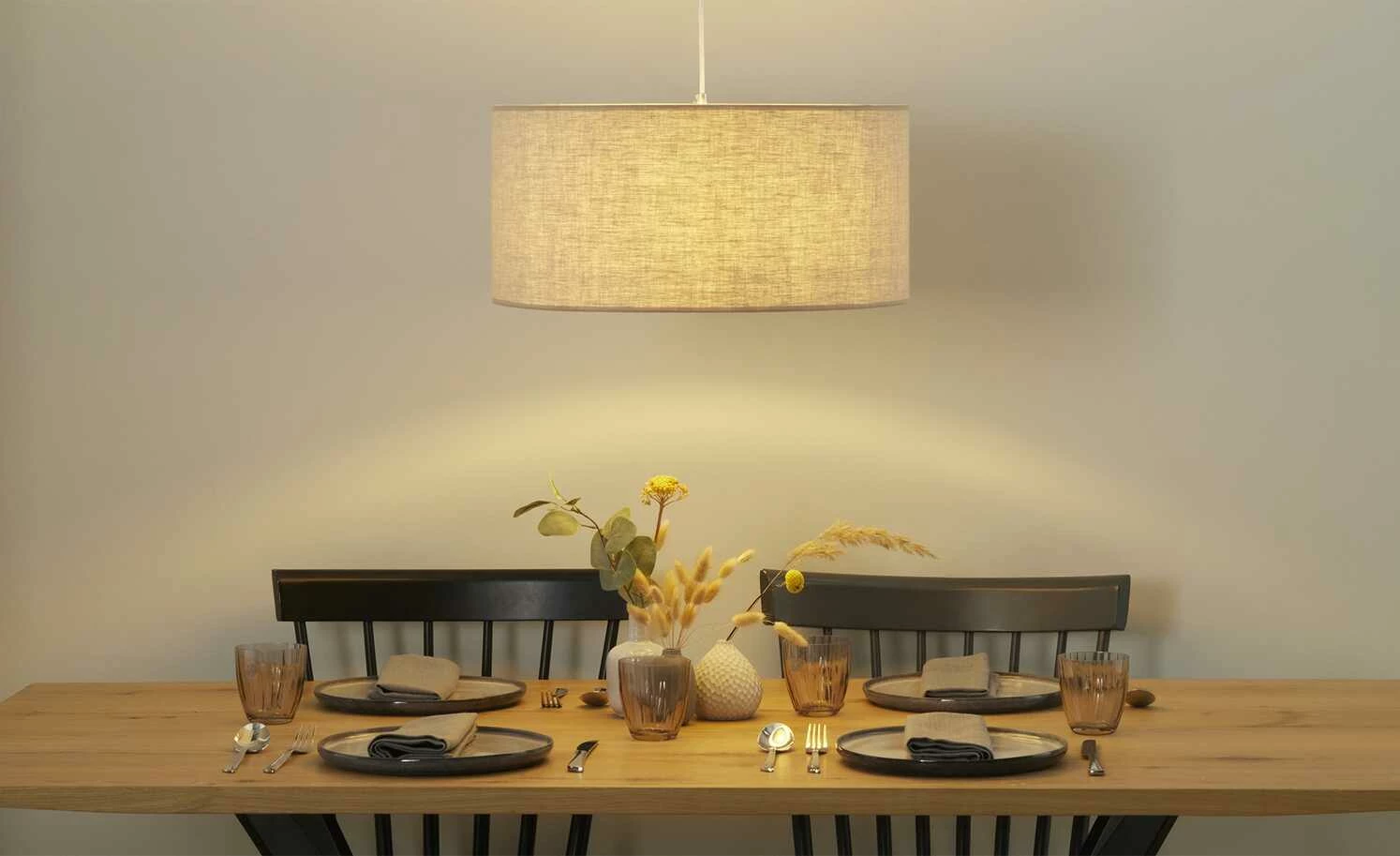 Pendelleuchte, 1-flammig, Leinen natur | Creme