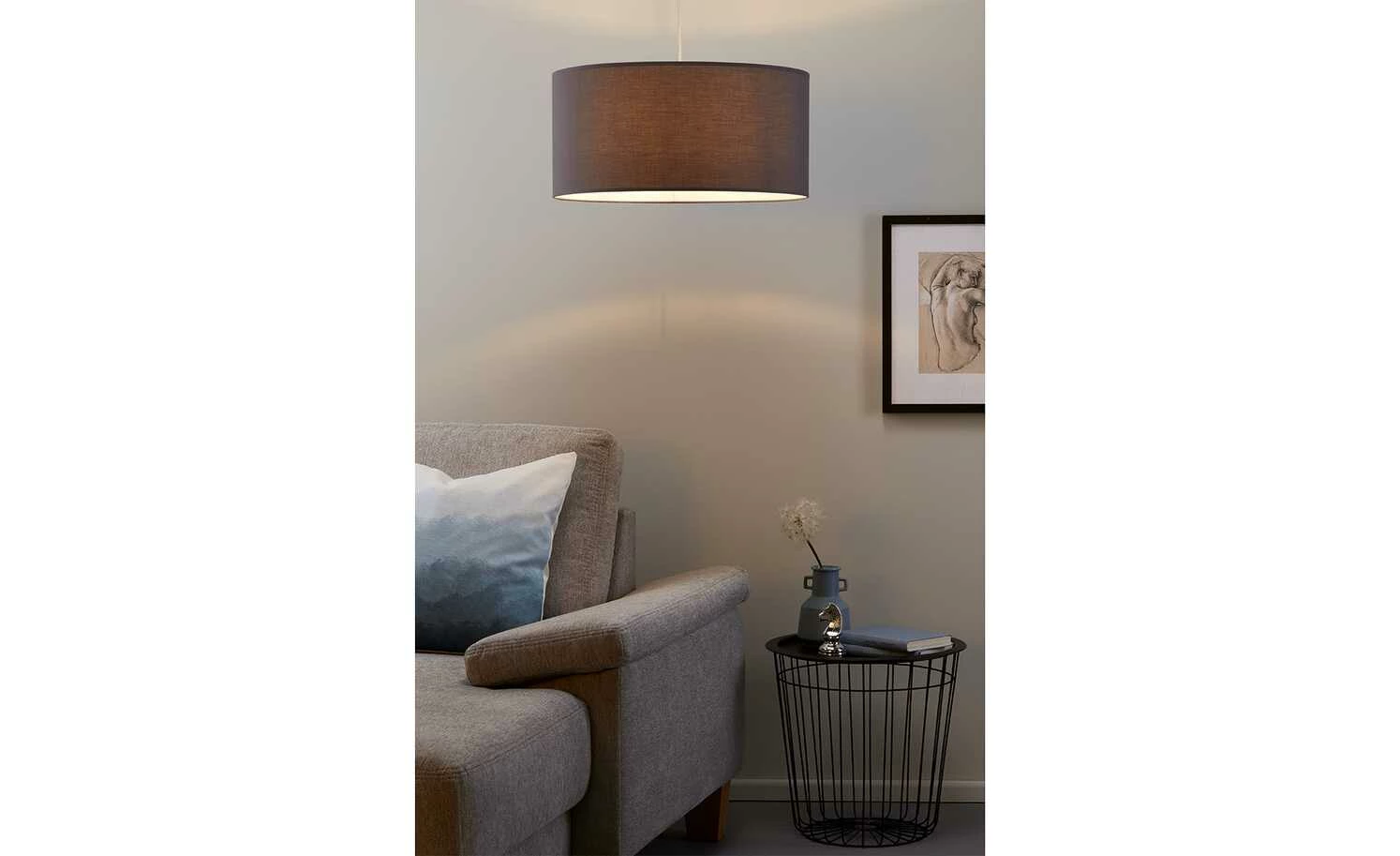 Pendelleuchte, 1-flammig, Stoff grau – Bild 2