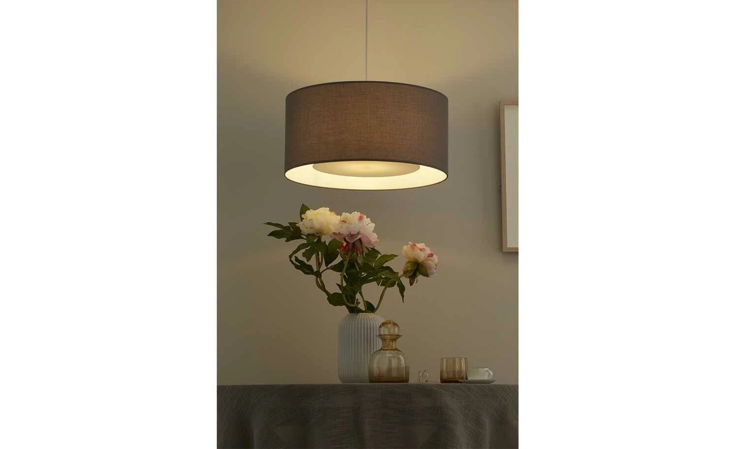 Pendelleuchte, 1-flammig, Stoff grau