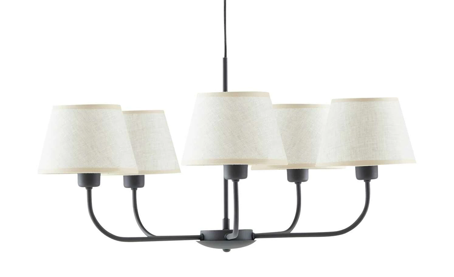 Kronleuchter, 5-flammig, schwarz mit Leinenschirmen – Bild 2