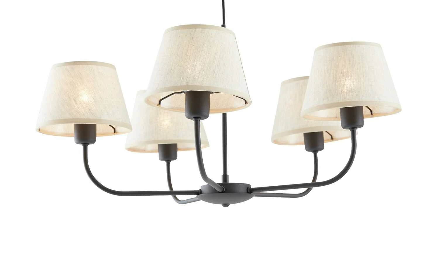 Kronleuchter, 5-flammig, schwarz mit Leinenschirmen – Bild 6
