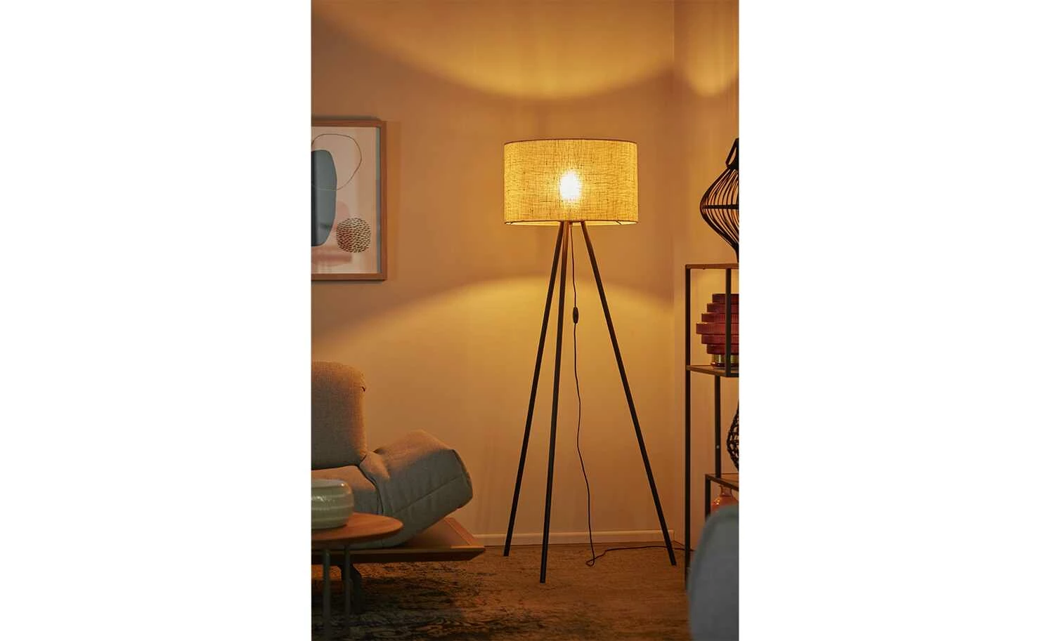 Stehleuchte, 1-flammig, Jute Schirm