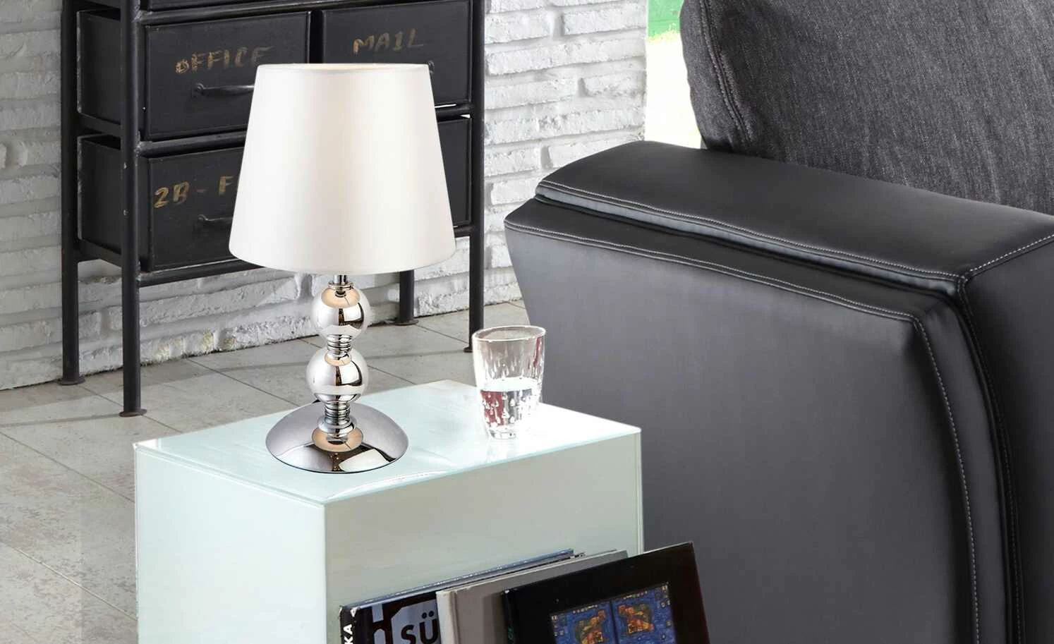 Tischleuchte, 1-flammig, chrom mit Stoffschirm – Bild 4