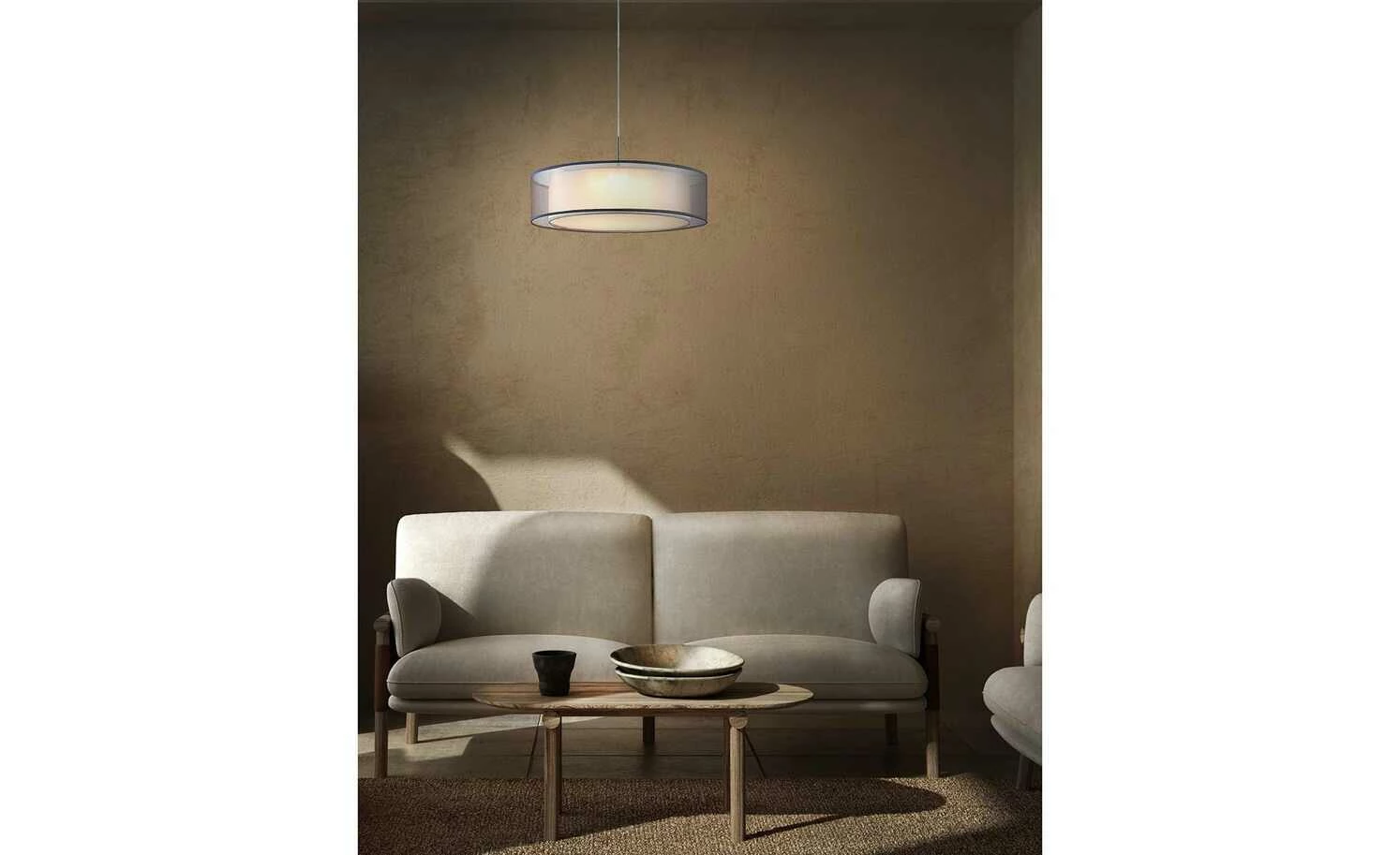 LED-Pendelleuchte, Stoffschirm grau – Bild 2