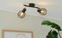 Deckenstrahler, 2-flammig, Drahtschirm schwarz