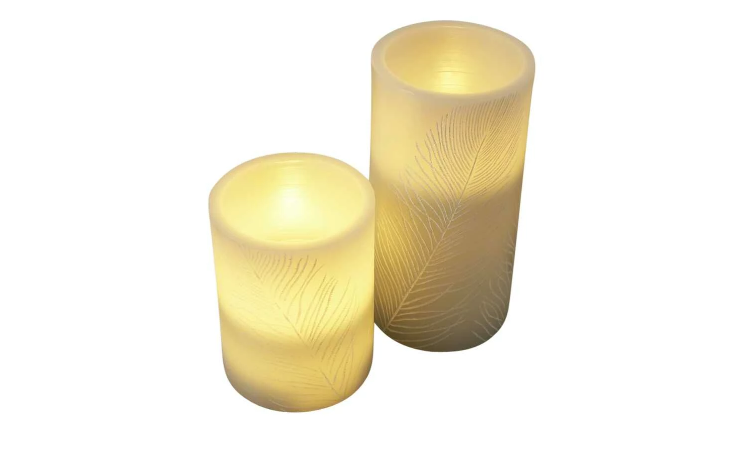 LED-Echtwachs-Kerzen 2er-Set, grau mit Federoptik – Bild 4