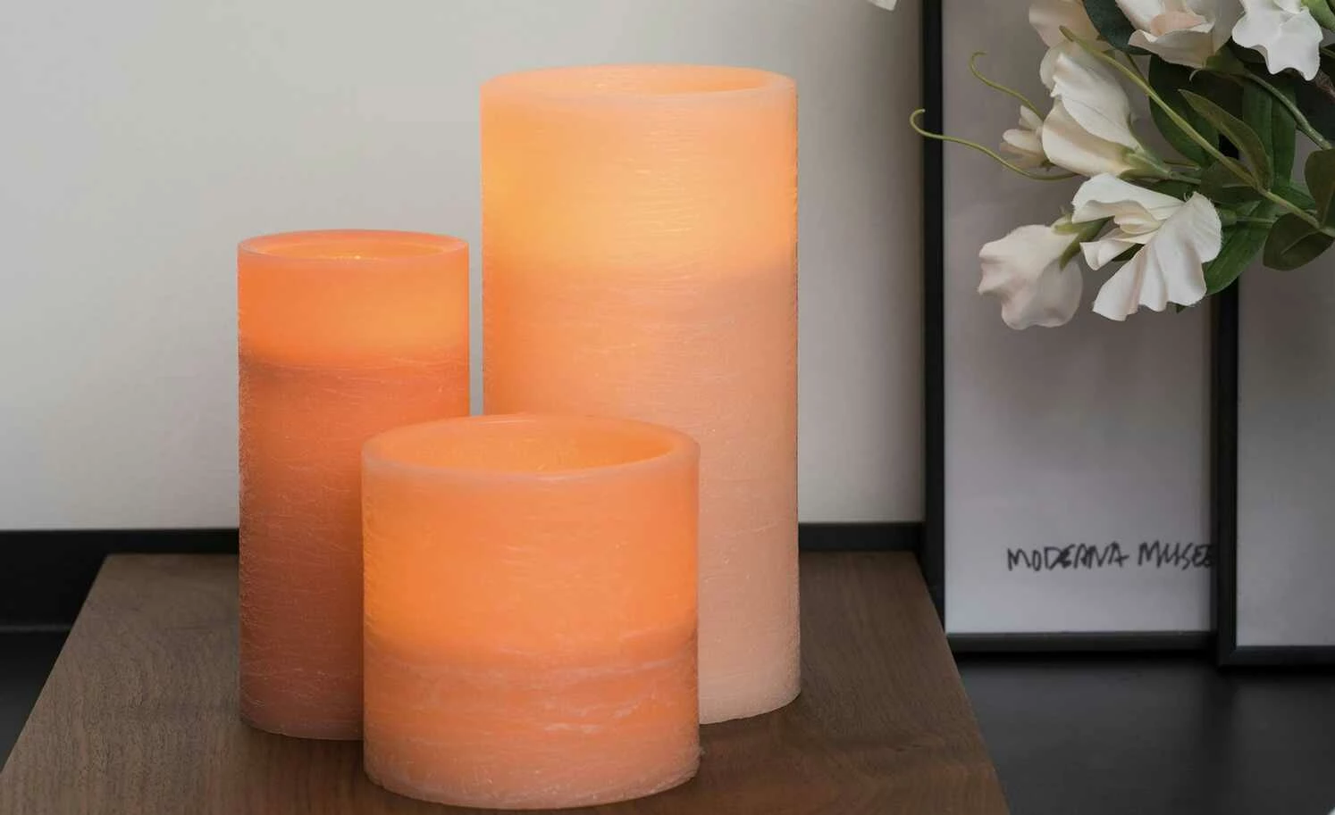 LED-Echtwachs-Kerzen 3er-Set, apricot