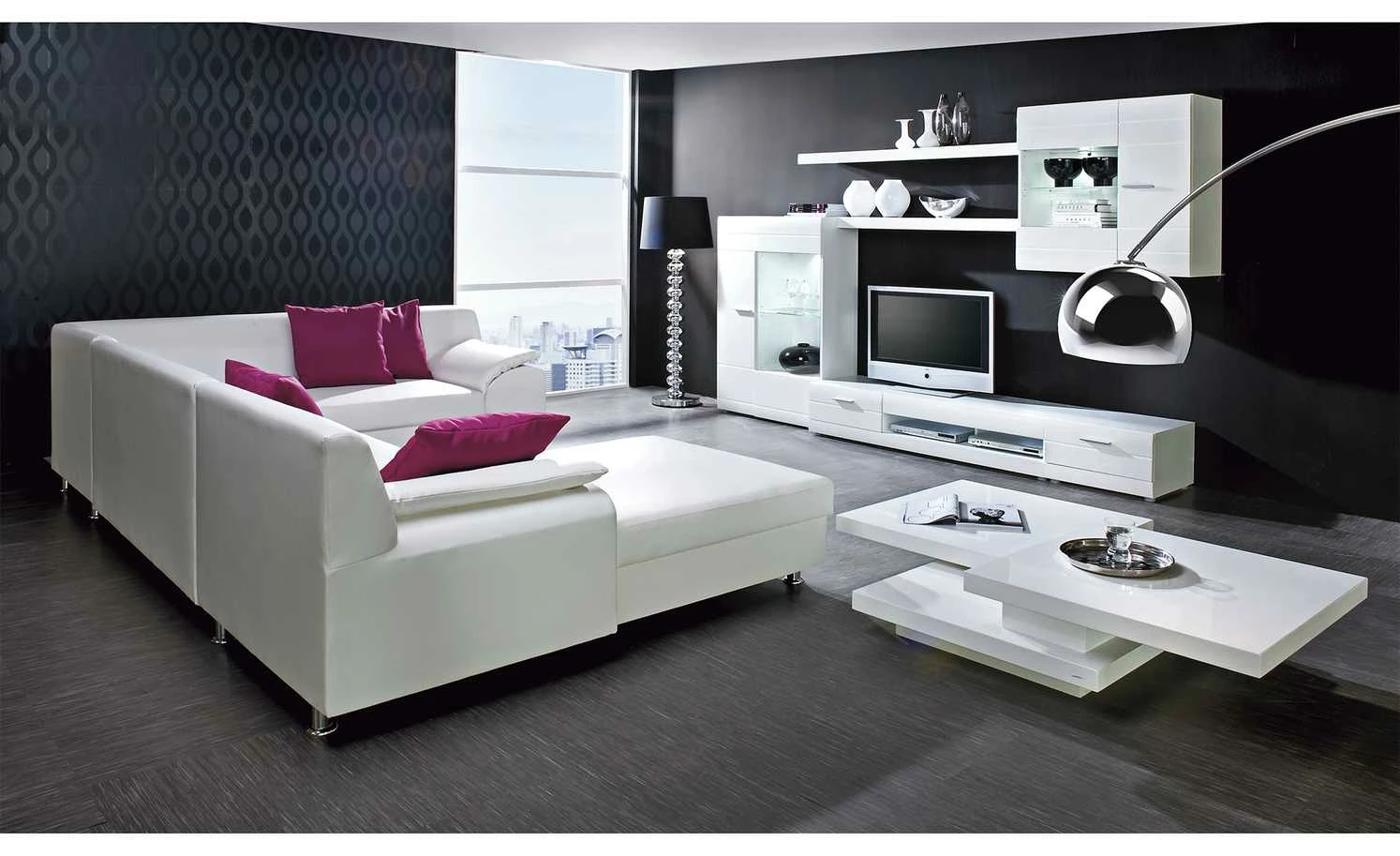 KHG Stehleuchte chrom mit schwarzem Stoffschirm