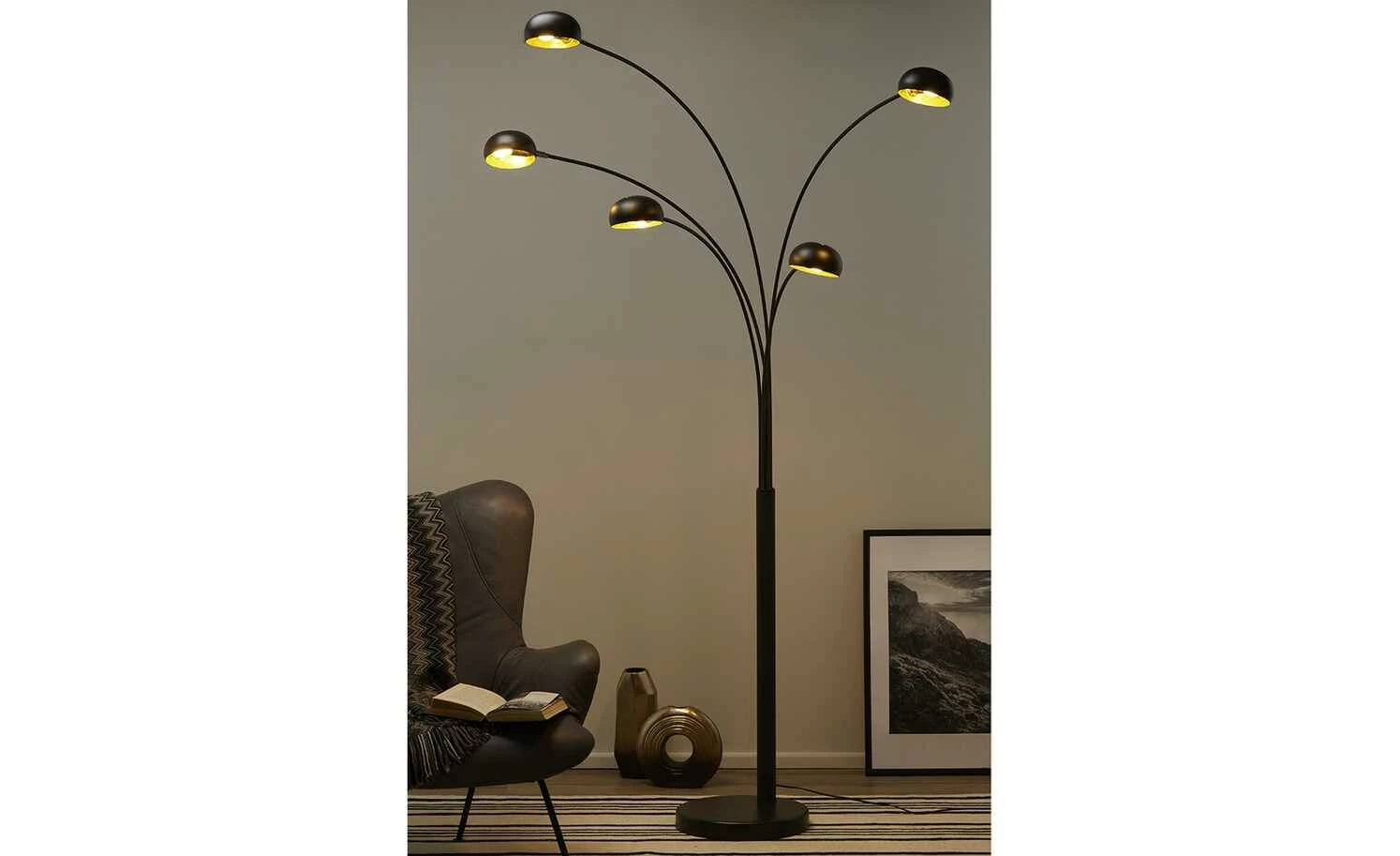 HOME STORY Bogenleuchte schwarz mit 5 Armen