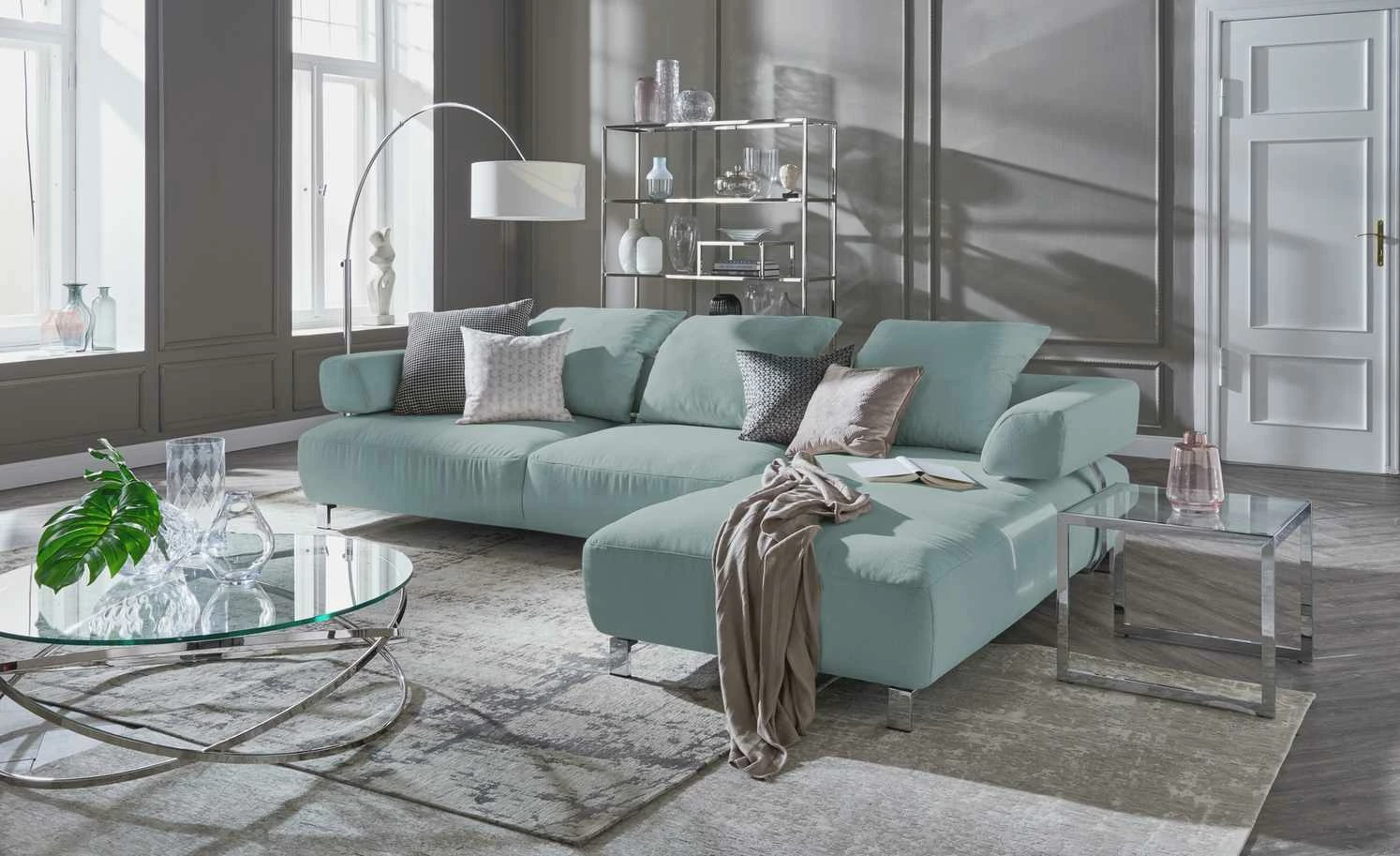 HOME STORY Bogenleuchte mit weißem Stoffschirm – Bild 19