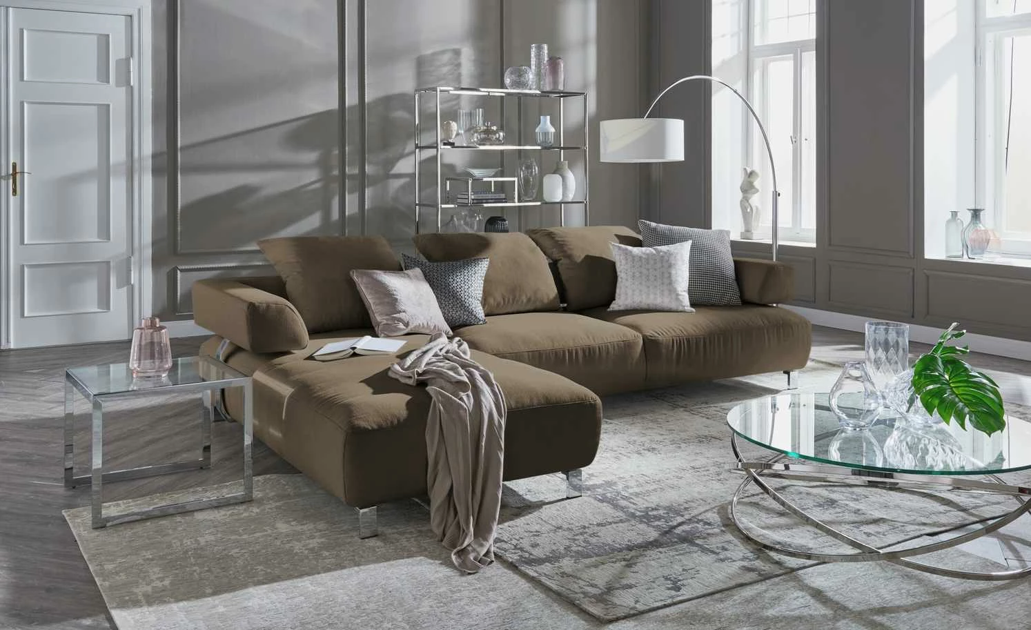 HOME STORY Bogenleuchte mit weißem Stoffschirm – Bild 15